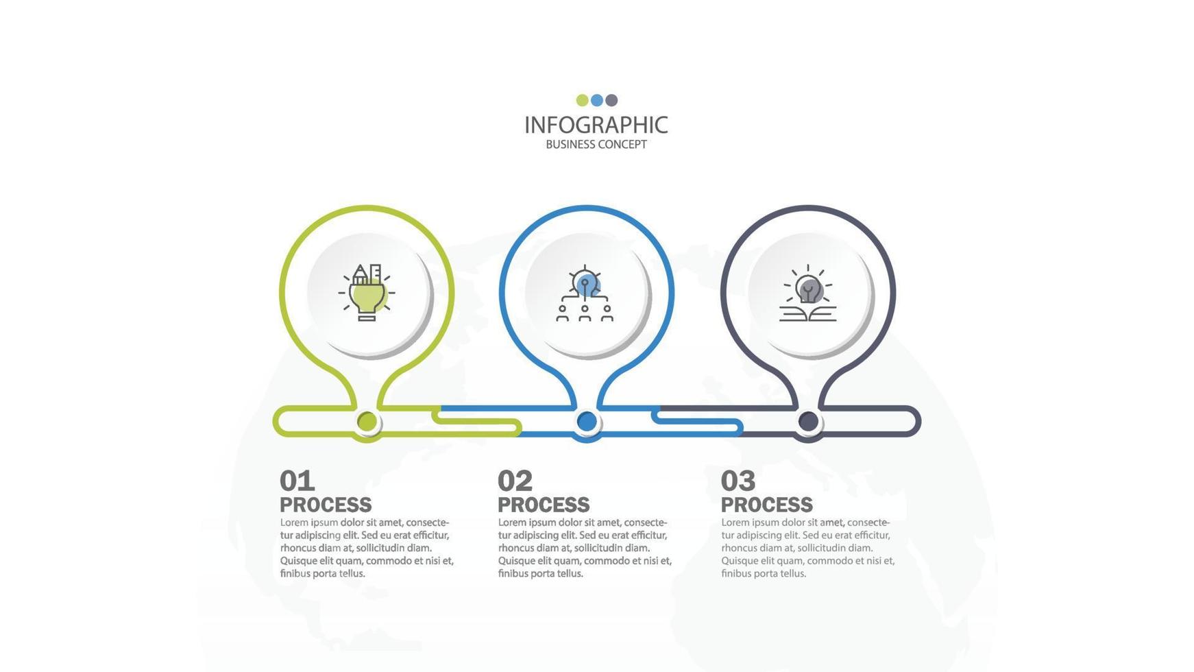 modelo de infográfico de linha do tempo com 3 etapas, processo ou opções, gráfico de processo, usado para diagrama de processo, apresentações, layout de fluxo de trabalho, fluxograma, infográfico. ilustração em vetor eps10.