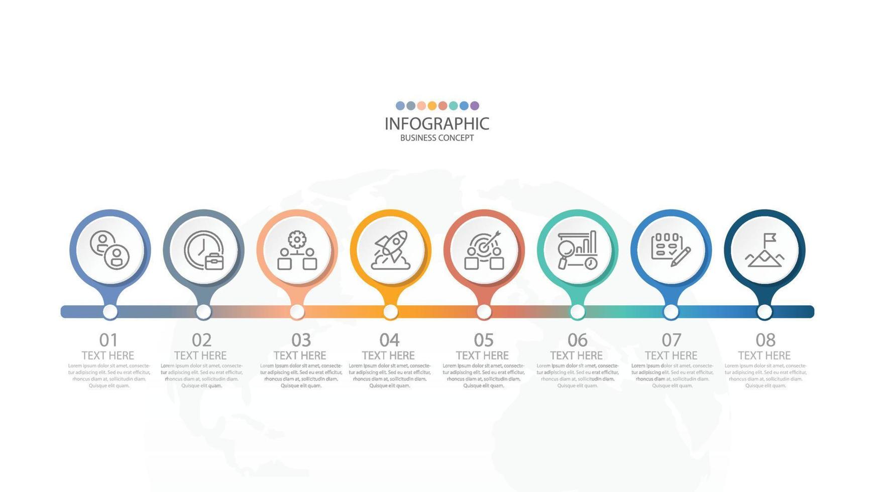 template infográfico de círculo básico com 8 etapas, processo ou opções, gráfico de processo, usado para diagrama de processo, apresentações, layout de fluxo de trabalho, fluxograma, infografia. ilustração em vetor eps10.