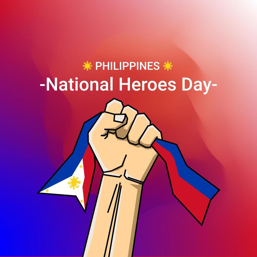 dia dos heróis nacionais filipinos. com o conceito de segurar a bandeira filipina, significa a luta pela independência das filipinas vetor