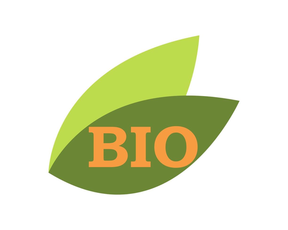 logotipo bio laranja com folhas verdes, orgânico - vetor