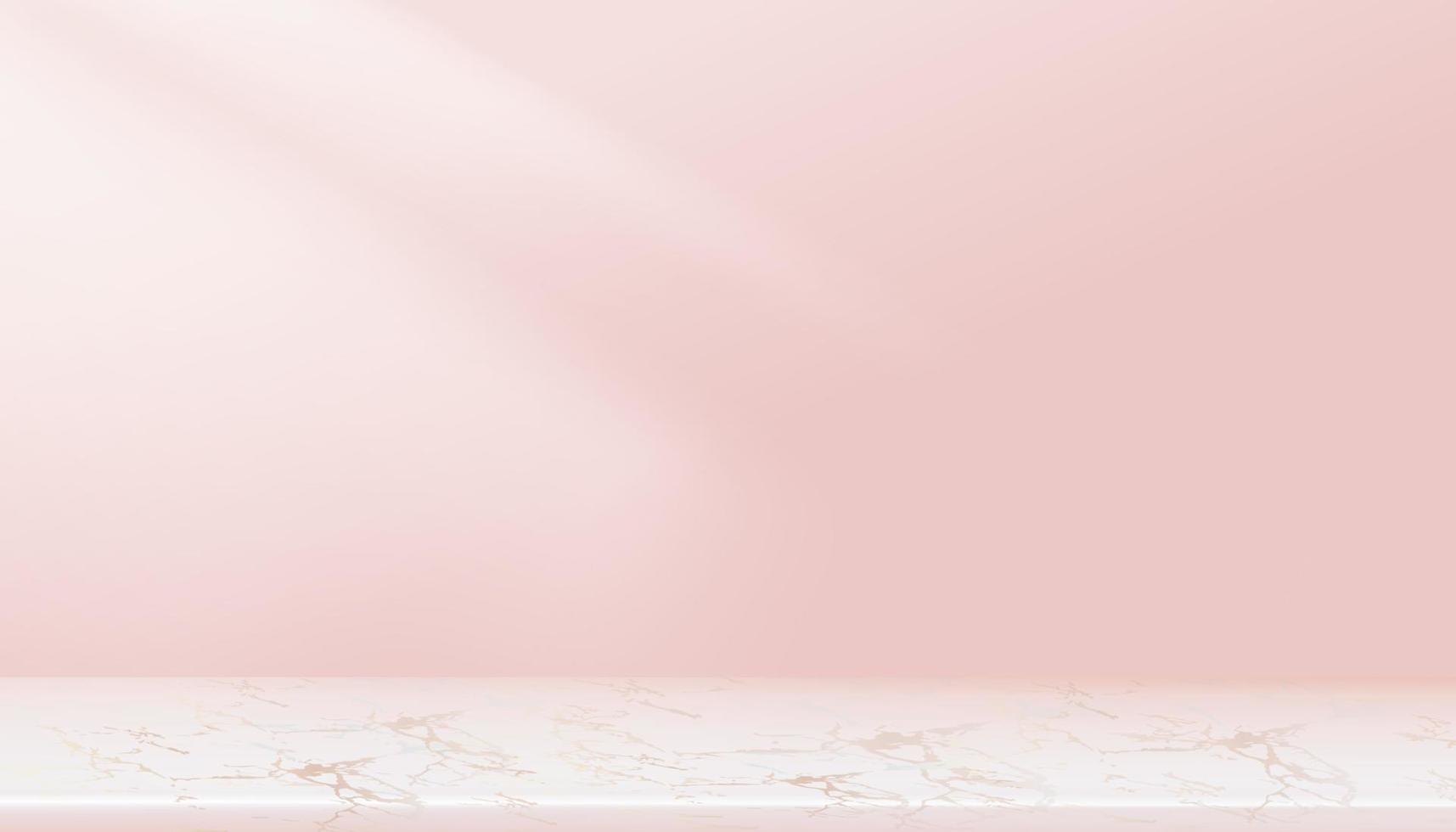 sala vazia de fundo rosa, estúdio 3d de exibição com prateleira. sala de galeria pastel rosa com espaço de cópia, design minimalista de luxo para tiro de pano de fundo para cosméticos, spa ou inverno, promoção de venda de ano novo vetor
