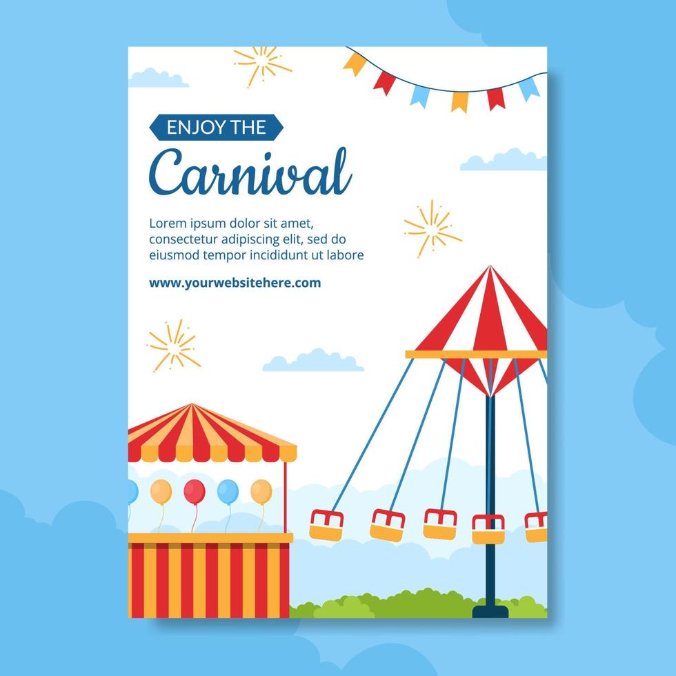 modelo de cartaz de carnaval de parque de diversões ilustração plana de desenho animado desenhado à mão vetor