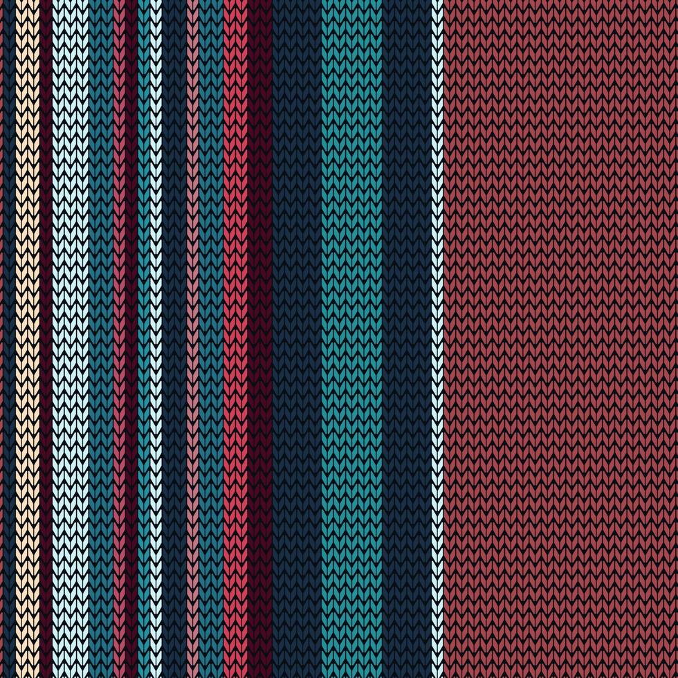 um design de textura de tecido sem costura de malha azul escuro. com textura de malha colorida azul escuro, vermelho e rosa. padrão de natal de tricô sem costura com padrão de onda vetor