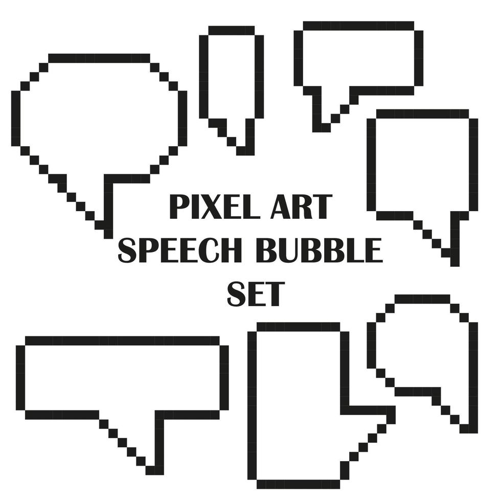 bolhas do discurso branco com conjunto de pixel art preto. ilustração vetorial pixelizada de ícones de conversa de conversa engraçada vetor