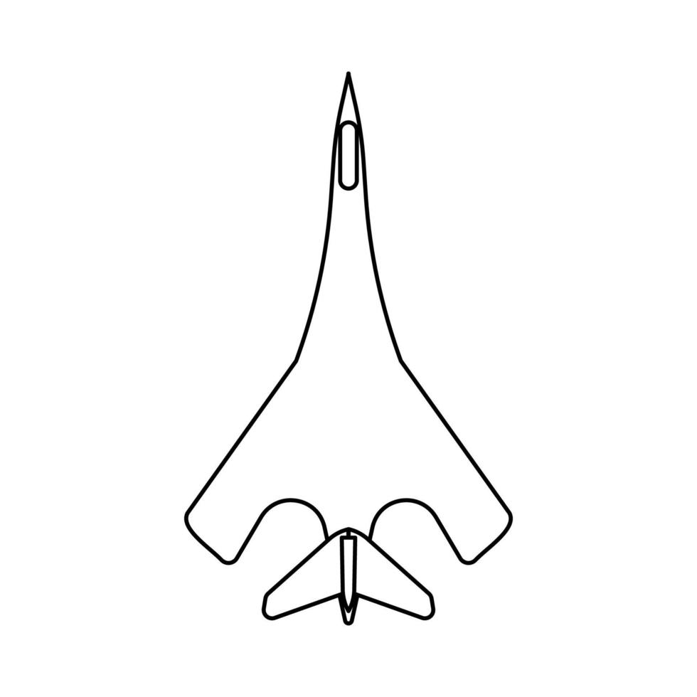 contorno de ícone de ilustração vetorial avião militar. ícone de aviação de aeronaves isolado jato branco e lutador linha da força aérea fina vetor