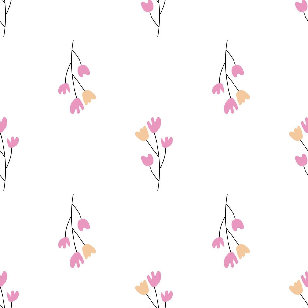 padrão floral vetor sem costura com flores. flora da primavera. estilo infantil simples desenhado à mão. muito ditsy para tecido, têxtil, papel de parede. papel digital em fundo branco