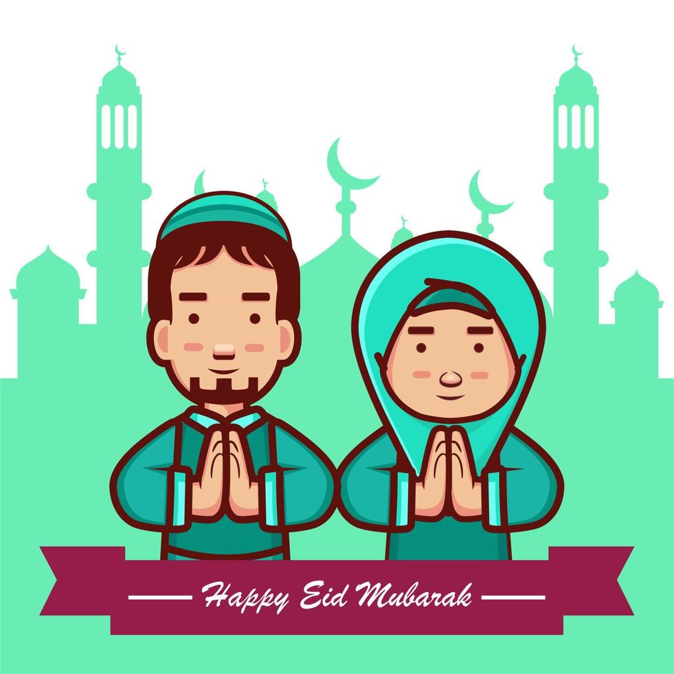 feliz ramadã e ilustração de personagem de eid mubarak vetor