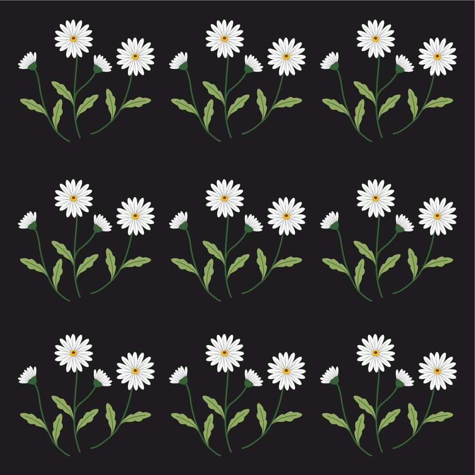fundo de vetor preto com motivos florais brancos