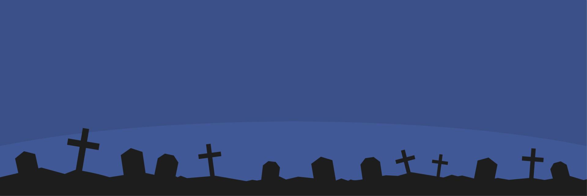 modelo de banner cemitério à noite com céu azul e atmosfera assustadora vetor