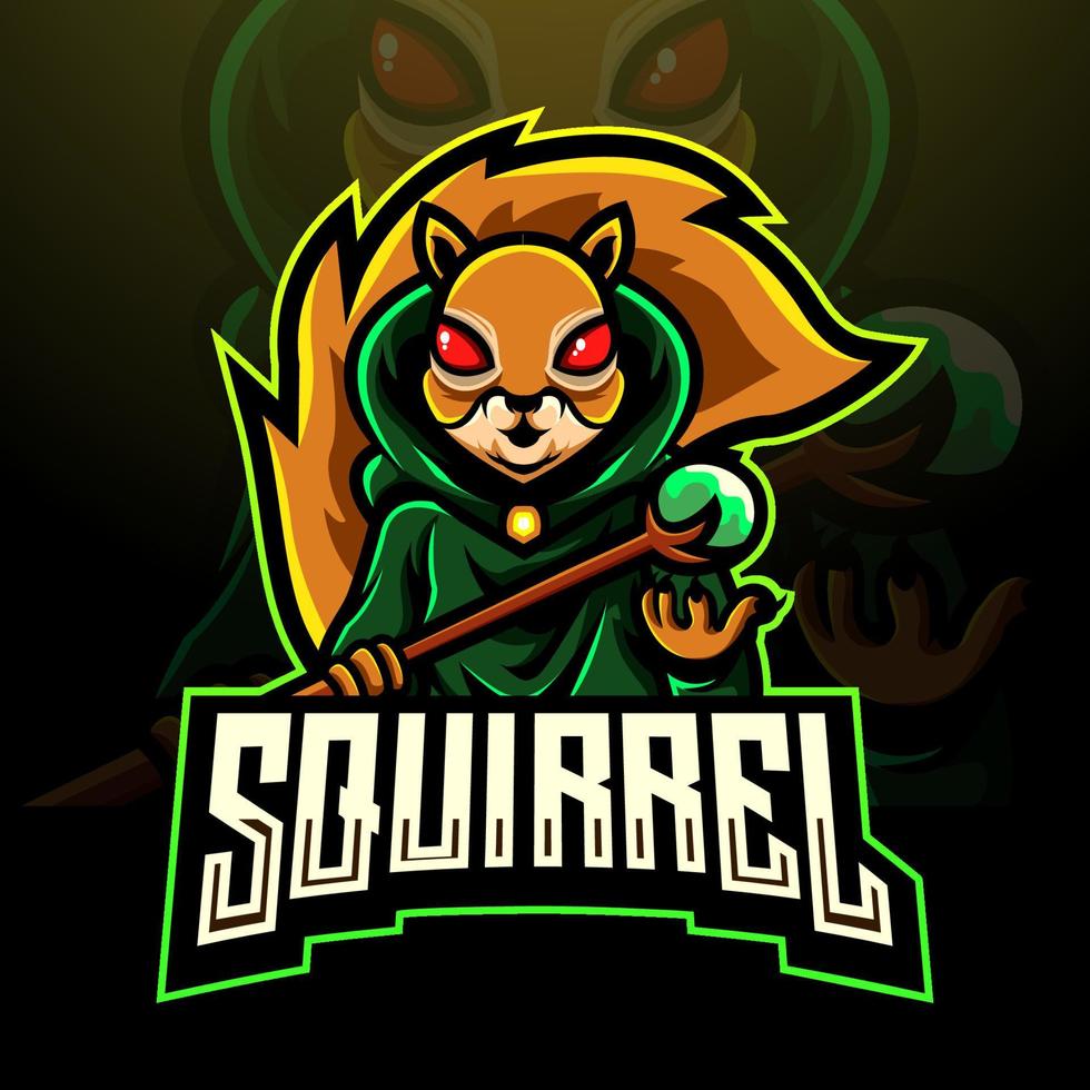 design de mascote de logotipo de esquilo e esporte vetor