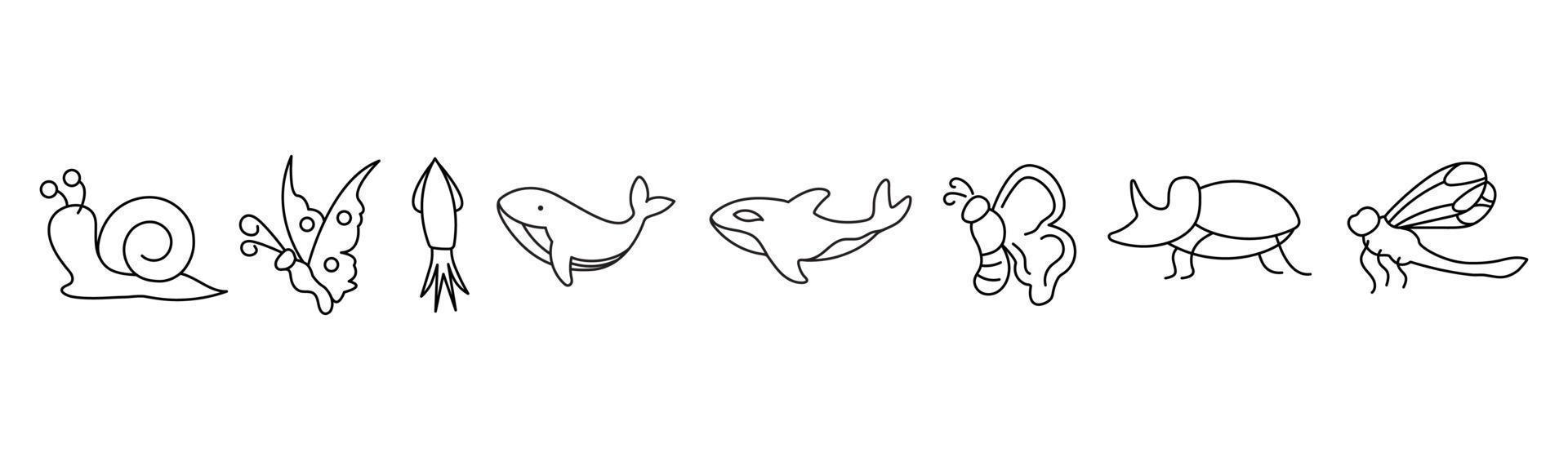 ilustração em vetor modelo de design de conjunto de ícones de arte de linha animal