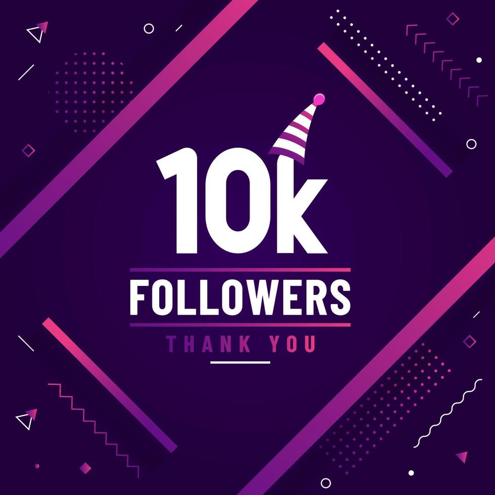 obrigado 10k seguidores, 10.000 seguidores celebração design colorido moderno. vetor