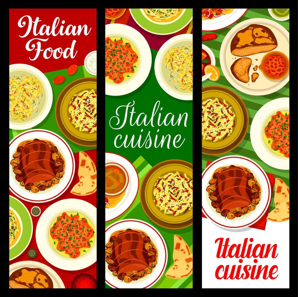 bandeiras de vetor de refeições de restaurante de cozinha italiana