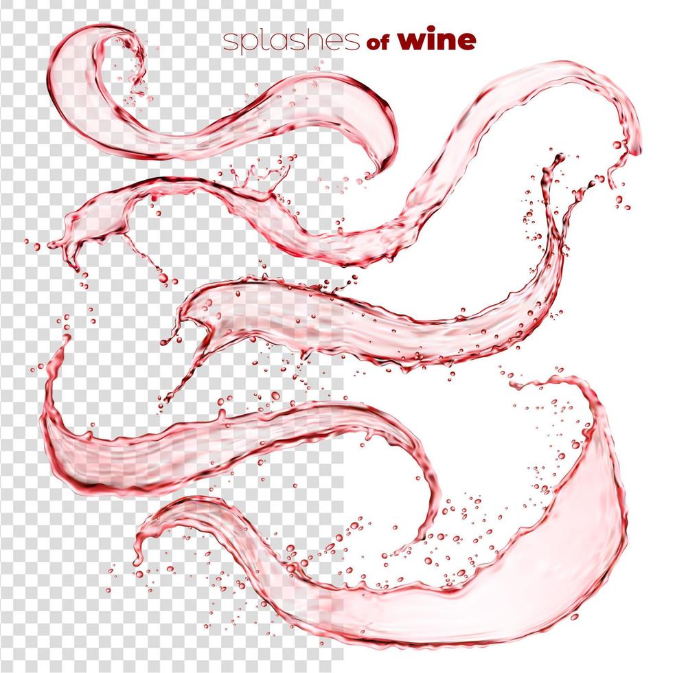 suco vermelho ou onda de vinho, redemoinhos de respingo isolados vetor