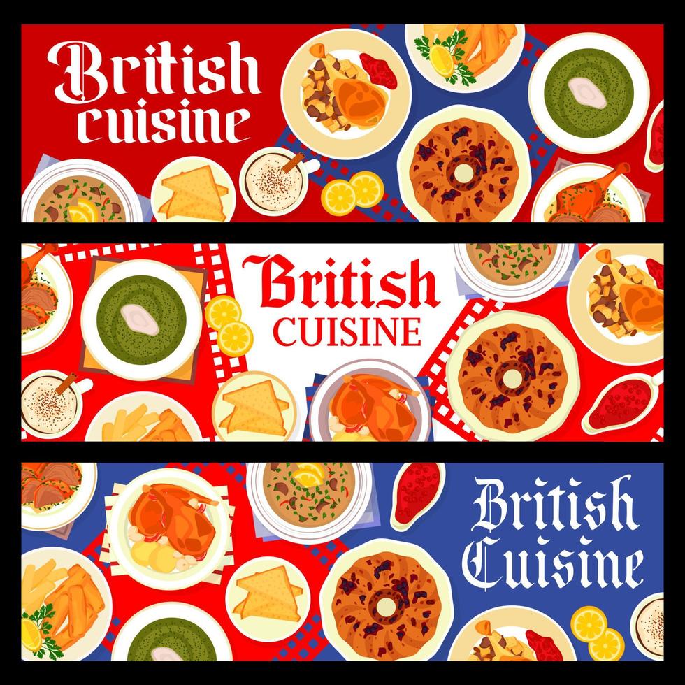 bandeiras de vetor de refeições de restaurante de cozinha britânica