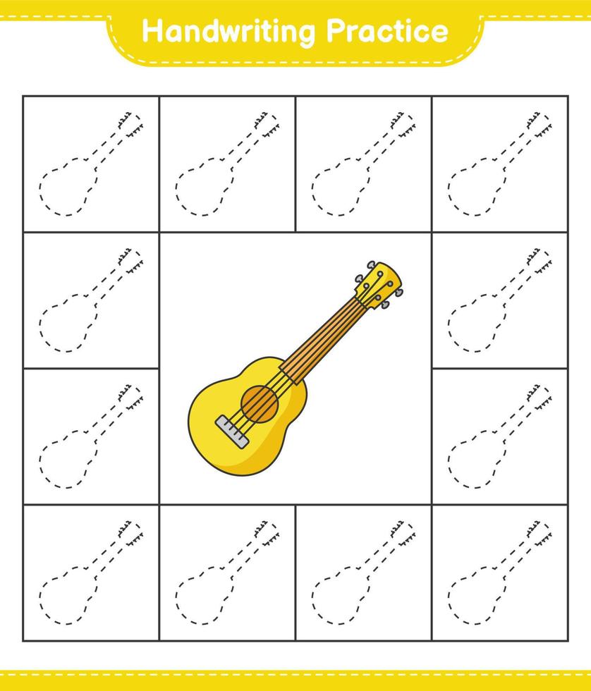 prática de caligrafia. linhas de rastreamento de ukulele. jogo educativo para crianças, planilha para impressão, ilustração vetorial vetor