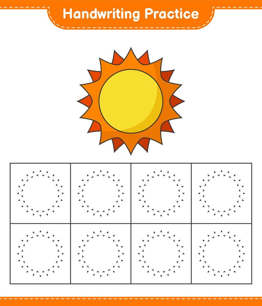 prática de caligrafia. traçando linhas de sol. jogo educativo para crianças, planilha para impressão, ilustração vetorial vetor