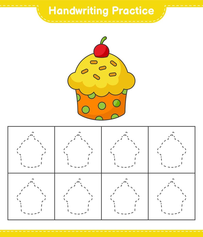 prática de caligrafia. traçando linhas de bolo de xícara. jogo educativo para crianças, planilha para impressão, ilustração vetorial vetor