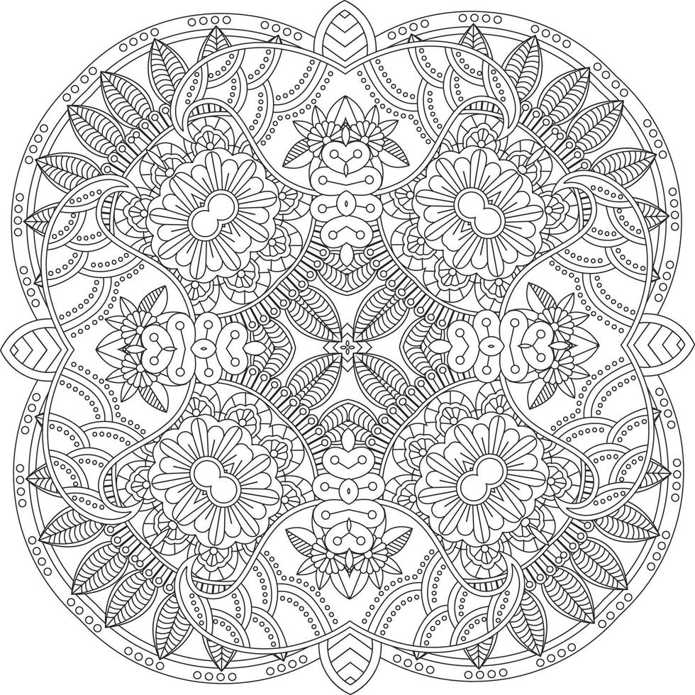 ornamento decorativo de flores em estilo oriental étnico, ornamento de doodle, desenho de mão de contorno. página do livro para colorir. página do livro de colorir mandala de flores. página para colorir adulto. vetor