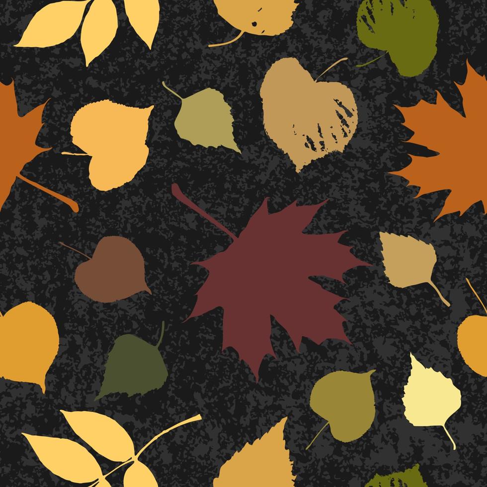 sem costura padrão de folhas de outono isoladas em um fundo preto. estilo simples de desenho animado simples. ilustração vetorial. vetor