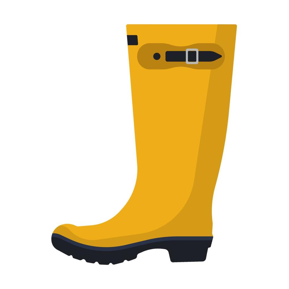 bota de chuva vector flar ícone vista lateral. proteção de sapato de borracha de água de clima de outono. bota de goma impermeável ao ar livre roupas amarelas