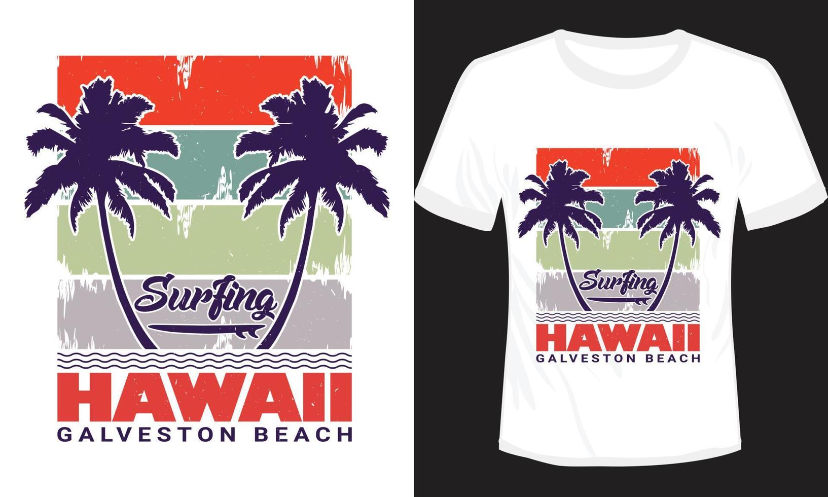 surf hawaii galveston beach design de t-shirt vetor