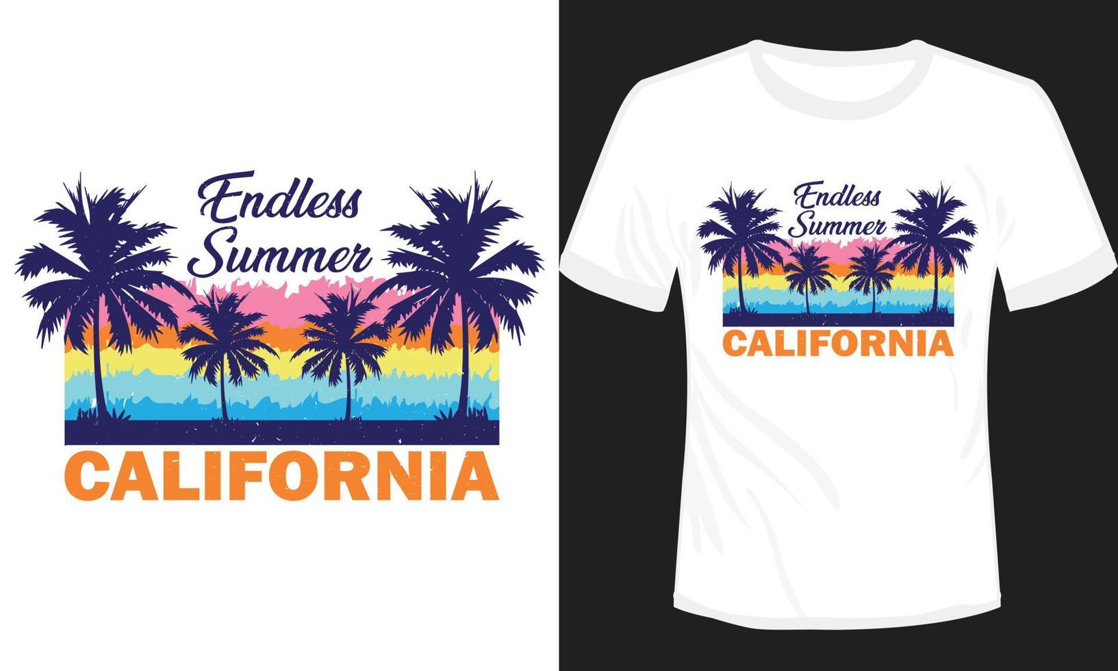 design de camiseta de verão sem fim na califórnia vetor