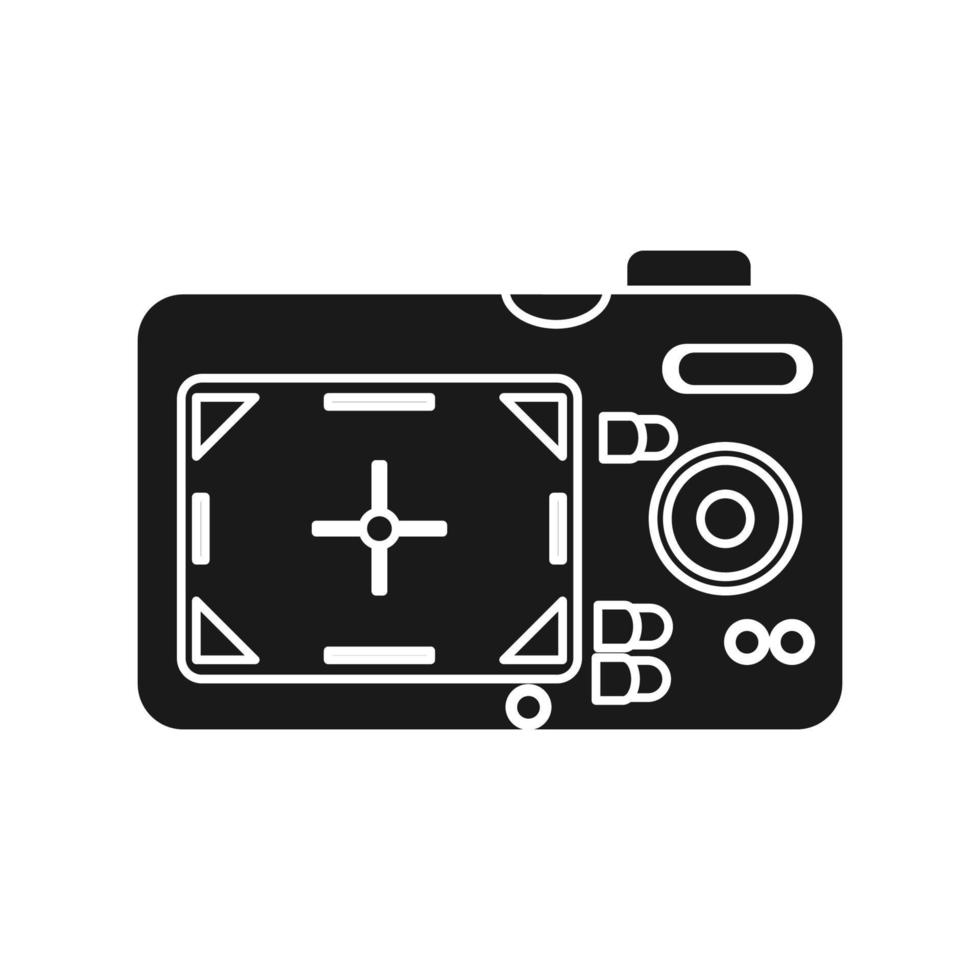 ícone de vetor de foto e ilustração de símbolo de fotografia preto sólido. tecnologia de imagem de filme de câmera e sinal de imagem da web. lente de armação de fotógrafo e elemento simples de equipamento plano. captura de dispositivo