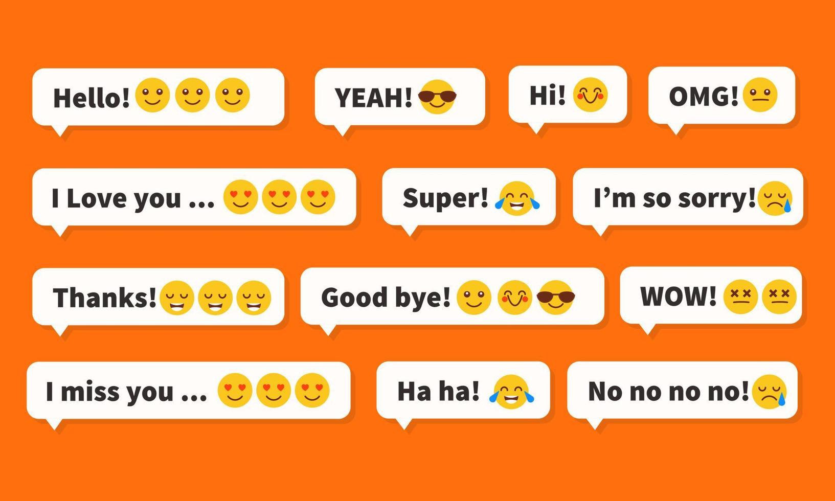 mensagens móveis com diferentes textos e emoticons. emojis de discussão móvel ilustração vetorial mídia social vetor