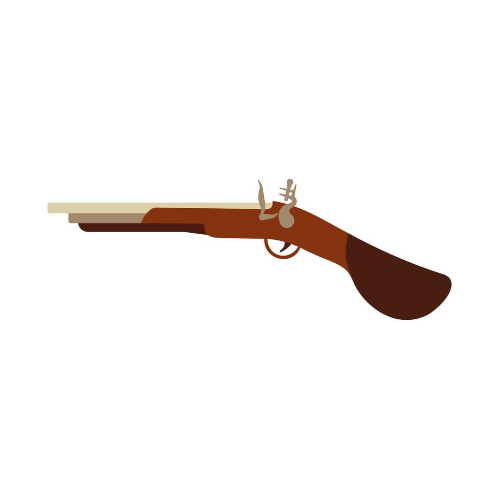 arma de pederneira revólver arma pistola antique. antigo pirata de ilustração retrô de madeira de pederneira militar. vintage arma de fogo violência objeto mosquete isolado branco. arma clássica arma ícone símbolo silhueta vetor