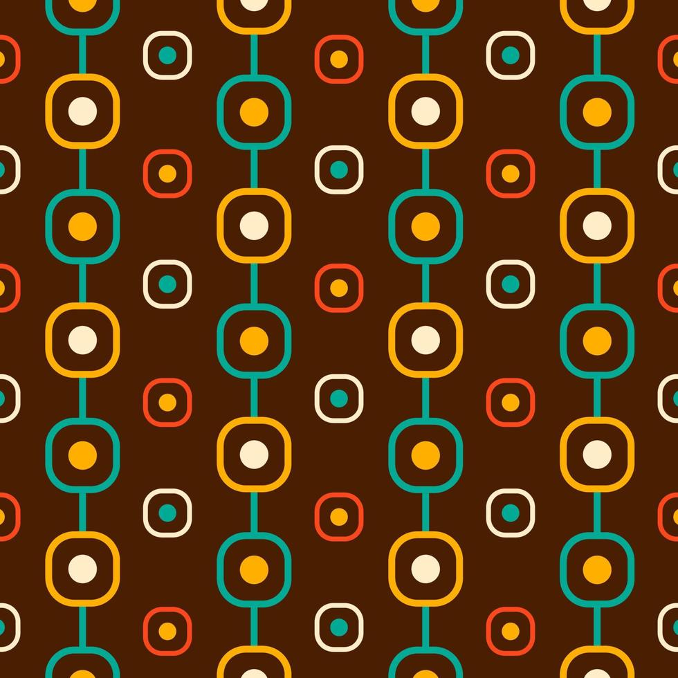 padrão geométrico moderno de meados do século em marrom, laranja, vermelho e turquesa. Estilo estético dos anos 60 e 70 para decoração de casa, têxtil, papel de parede e papel de embrulho vetor