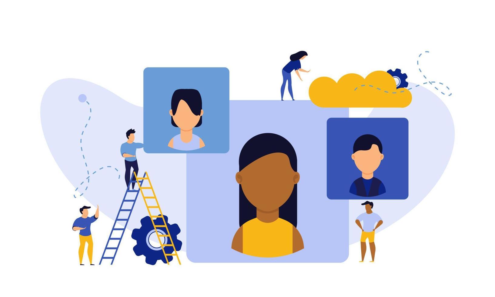 ilustração em vetor de público de agência de sucesso de negócios de carreira de trabalho. escolha de empresa de escritório com aparência de cliente. trabalho de banner candidato de busca de recrutamento de homem e mulher. contratar vaga currículo talento cv network