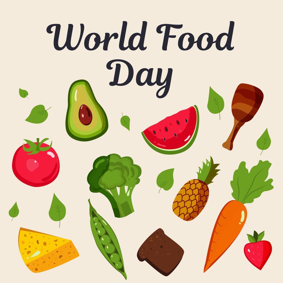 ilustração vetorial do dia mundial da alimentação, fundo branco colorido vetor