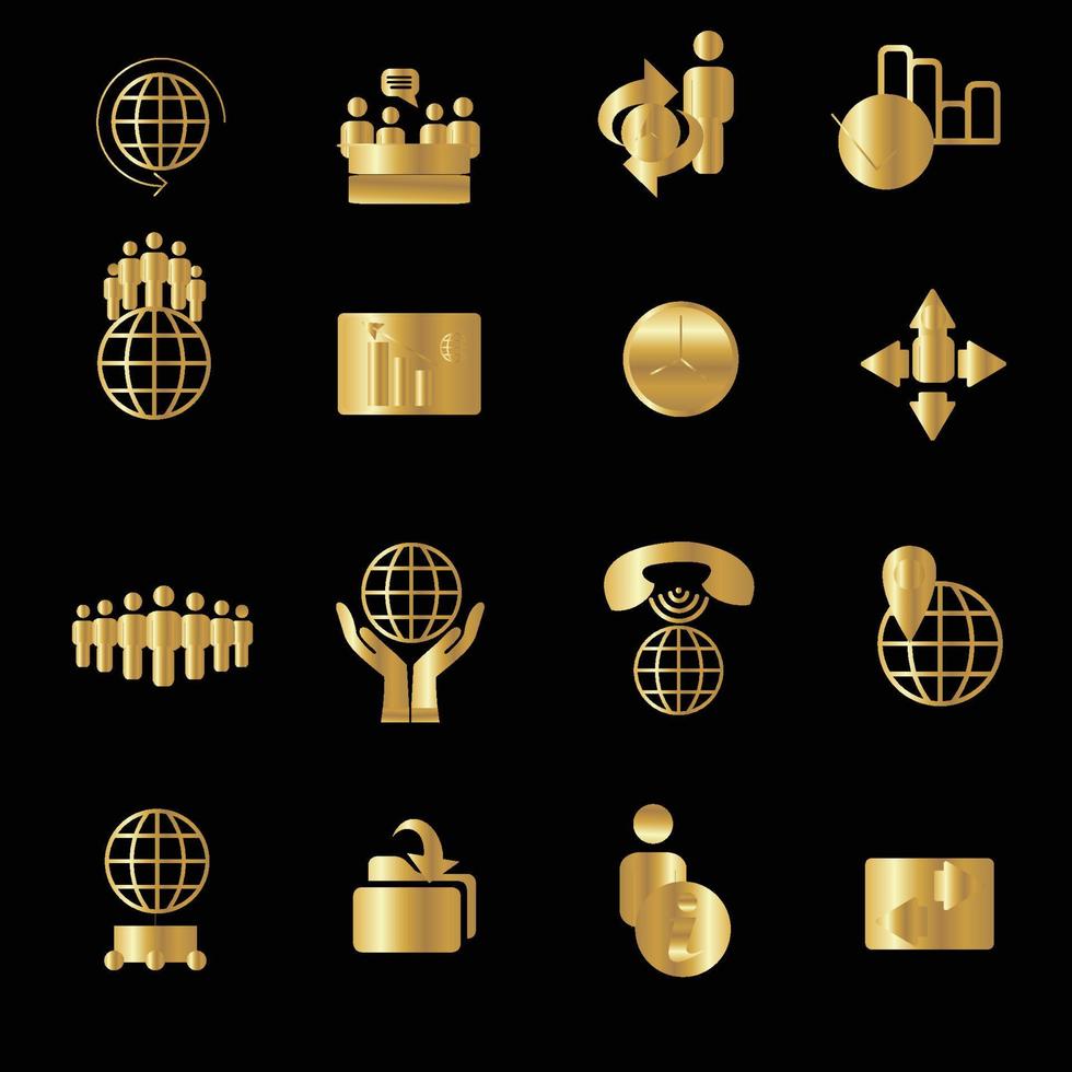 conjunto de ícones de negócios globais de ouro vetor