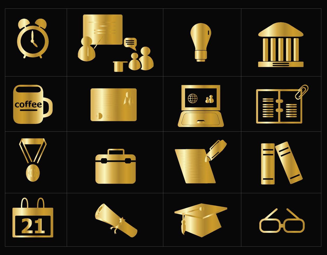 conjunto de ícones de ensino superior de ouro vetor