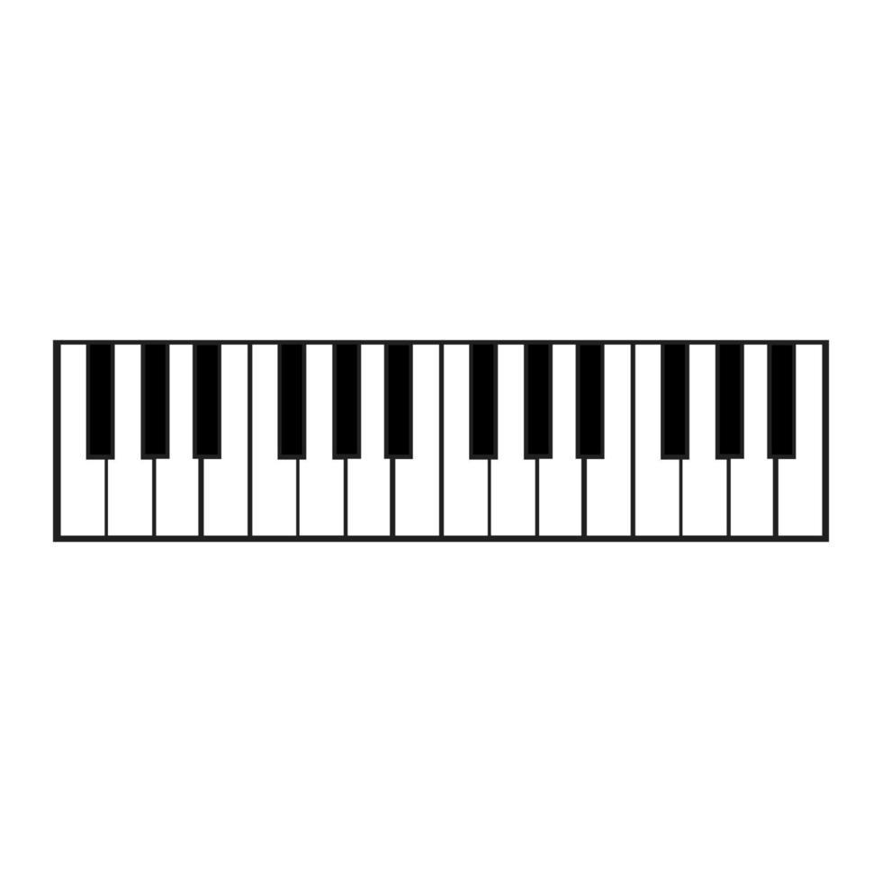 nota de preto e branco do instrumento da ilustração do vetor da música da tecla do piano. som de tecla de piano sintetizador clássico isolado fundo branco. modelo de instrumento de cor horizontal com ícone de equipamento espacial