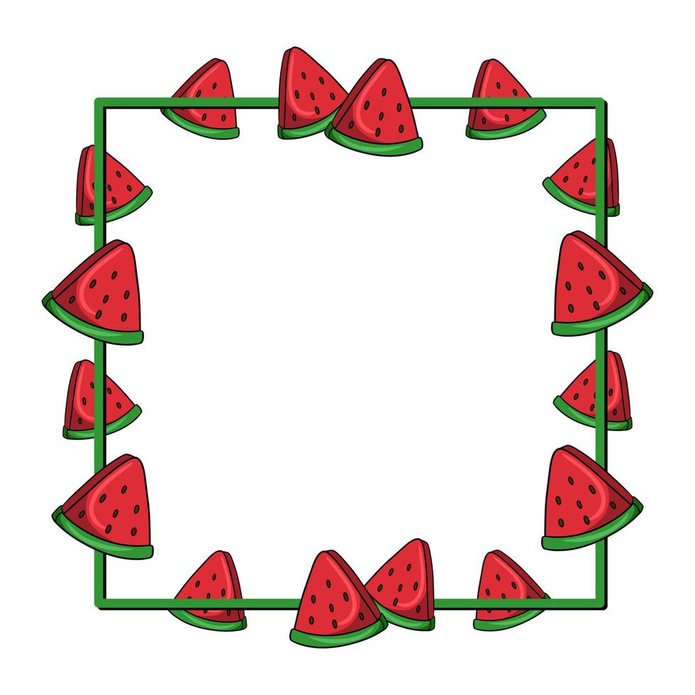moldura quadrada, suculentos pedaços vermelhos de melancia, espaço de cópia, ilustração vetorial em estilo cartoon em um fundo branco vetor