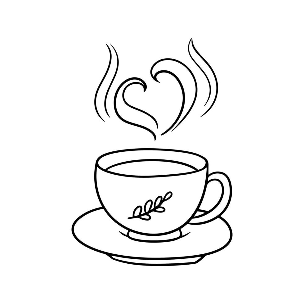imagem monocromática, bela xícara com padrão de outono, bebida quente, ilustração vetorial em estilo cartoon sobre fundo branco vetor