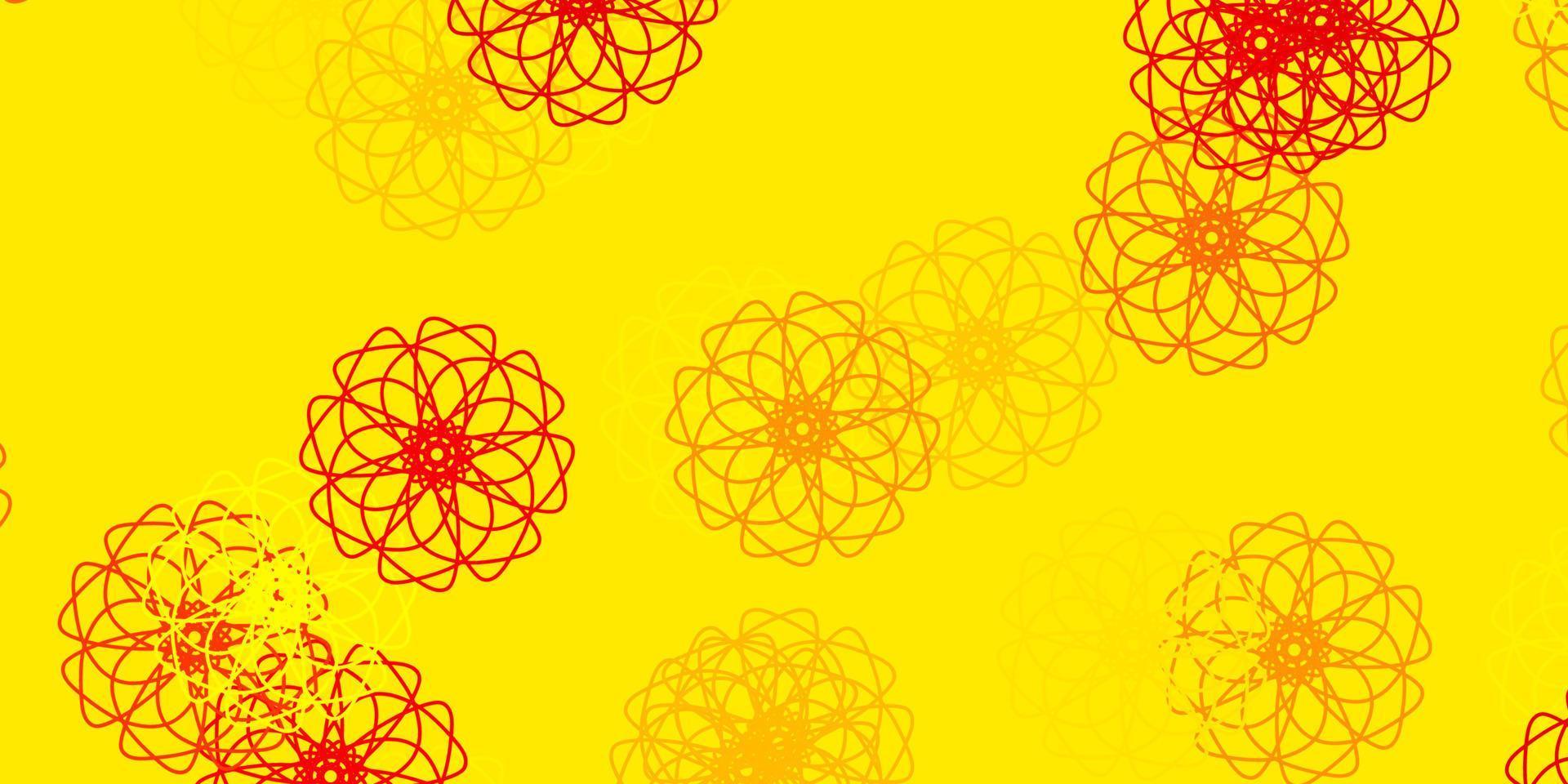 textura de doodle de vetor vermelho e amarelo claro com flores.