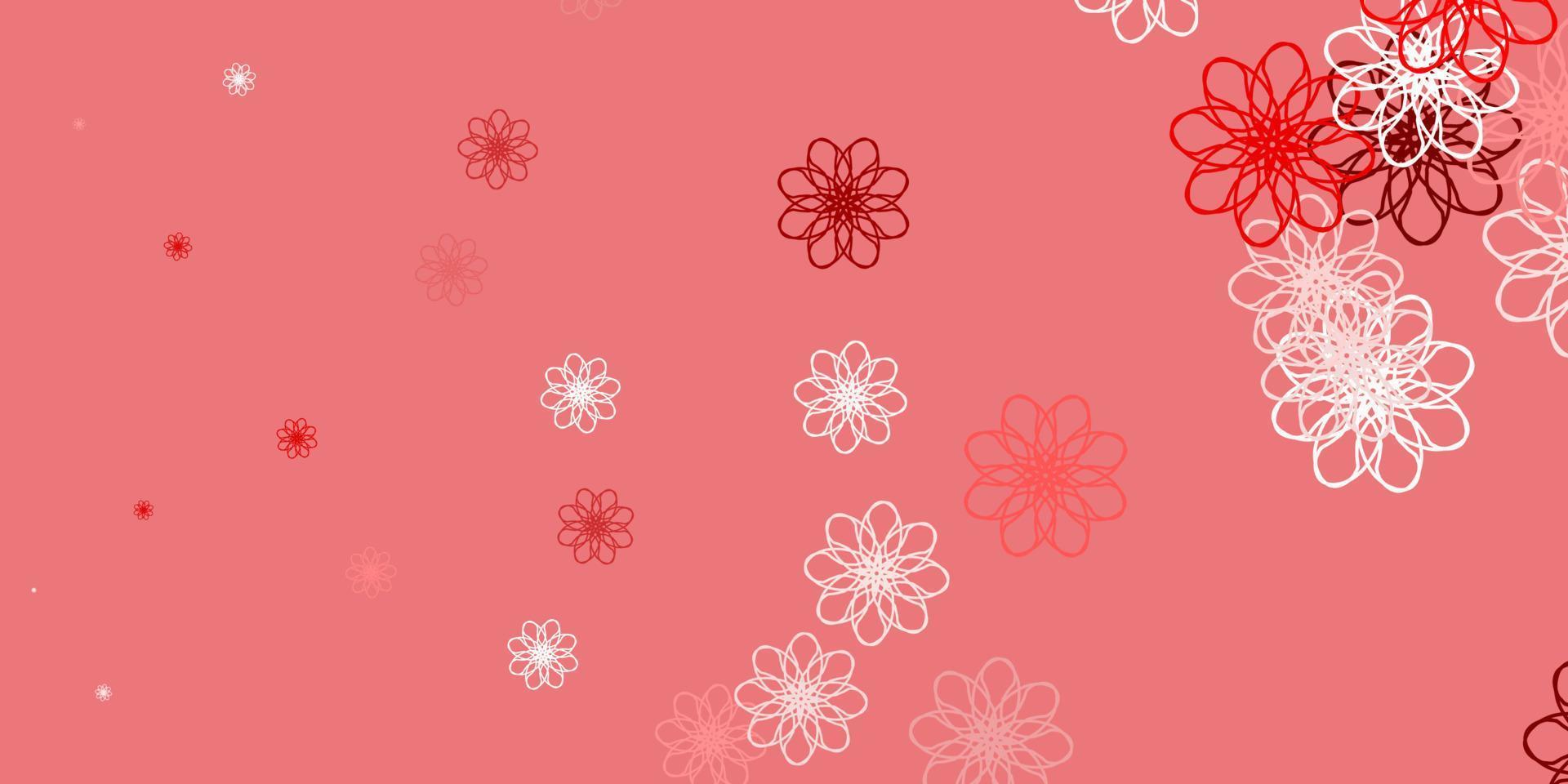 fundo do doodle do vetor vermelho e amarelo claro com flores.