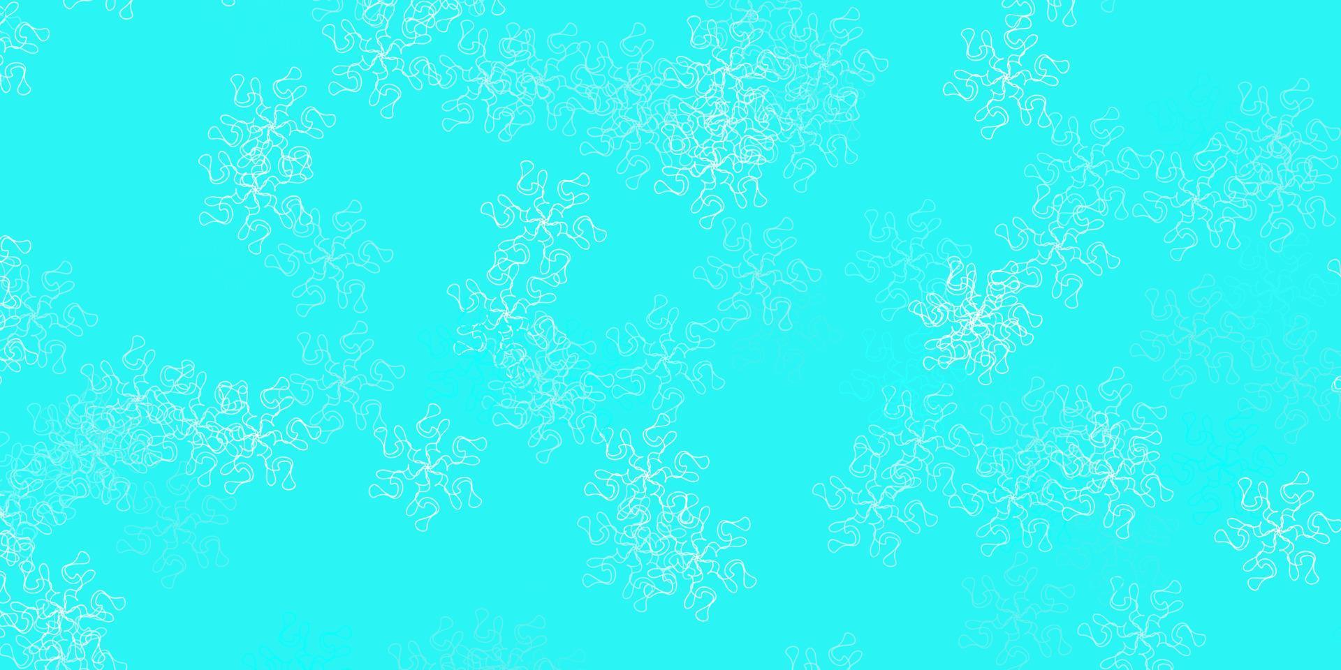 textura de doodle de vetor de azul e verde claro com flores.