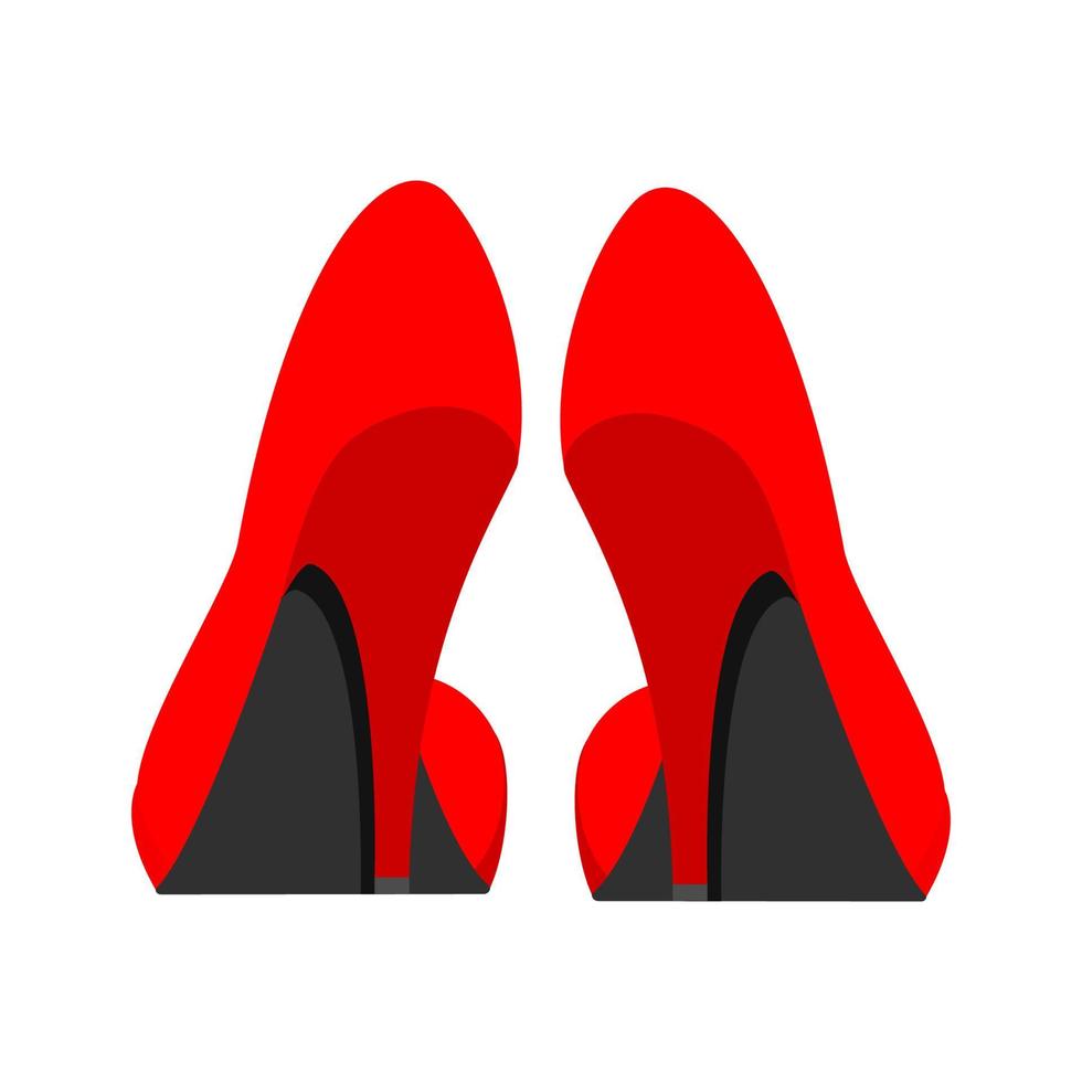 sapatos de pé bonito vermelho de salto alto usam. vista traseira plana de acessórios de moda na moda feminina. amo o ícone de vetor de modelo longo sexy