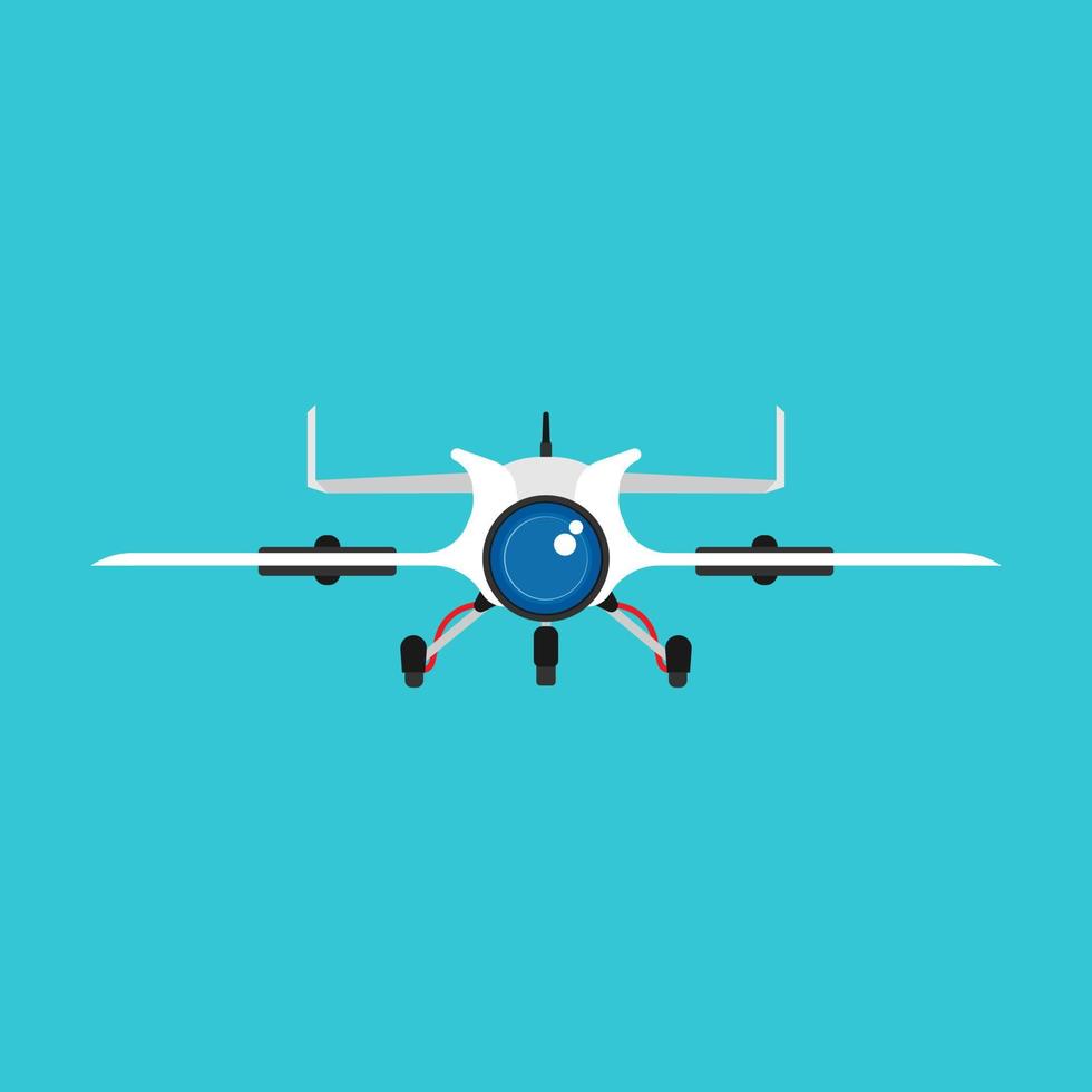 ícone plana de vetor vista frontal quadcopter. câmera de controle remoto de ar drone. hélice de transporte de robô digital não tripulada