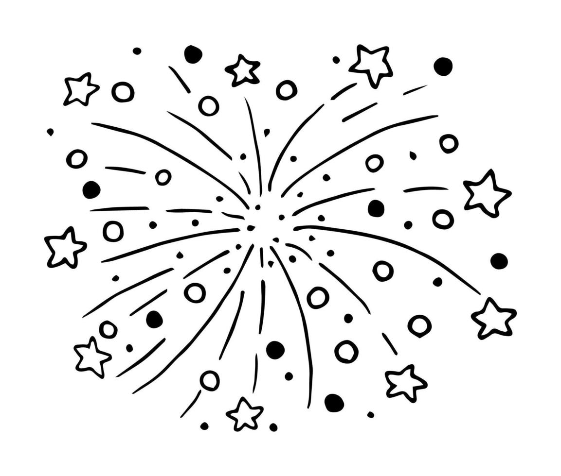 brilhando fogos de artifício com estrelas no estilo doodle. ilustração em vetor de clipart de fogos de artifício.