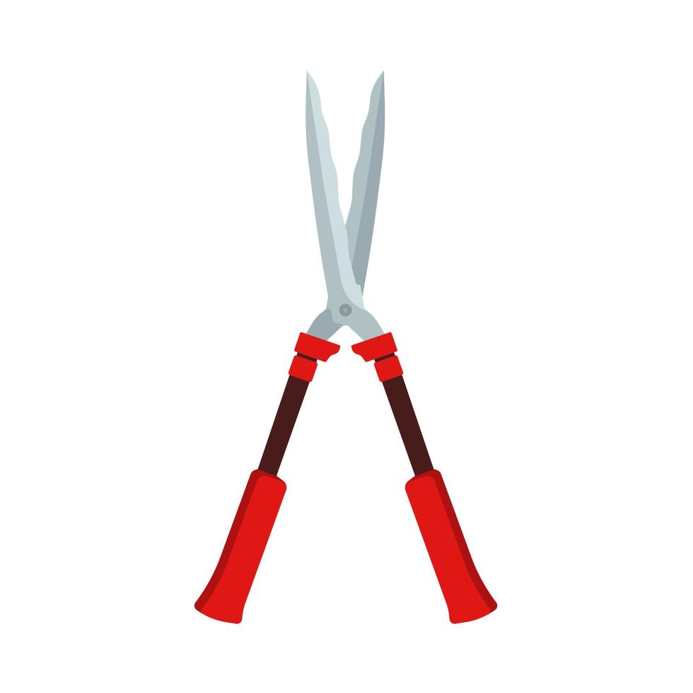 ferramenta de equipamento de ícone plana de vetor de lâmina de tesoura de jardim. corte de poda guarnição cabo de árvore sebe de tesoura. instrumento de planta vermelho afiado