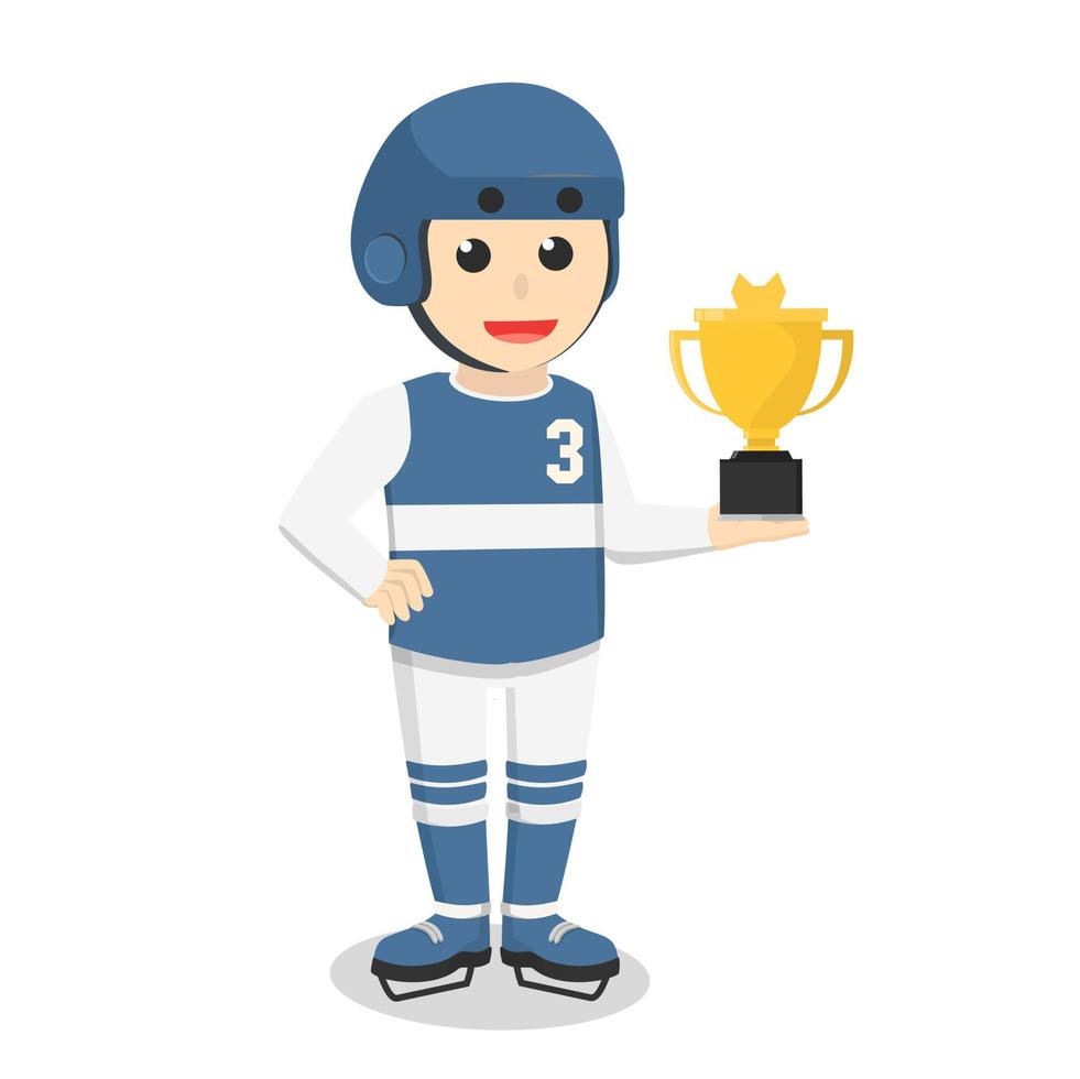 jogador de hóquei tem personagem de design de troféu em fundo branco vetor