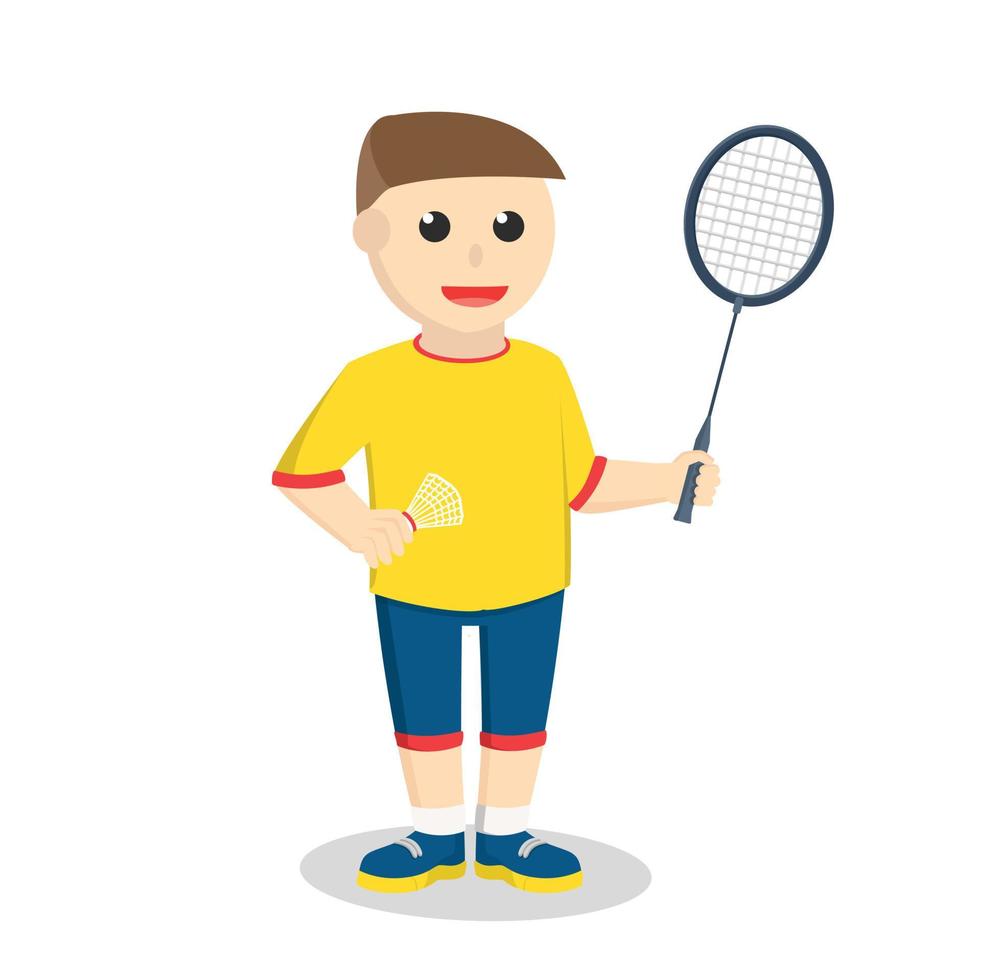 jogador de badminton segurando um personagem de design de raquete em fundo branco vetor