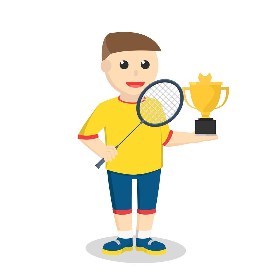 jogador de badminton tem personagem de design de troféu em fundo branco vetor
