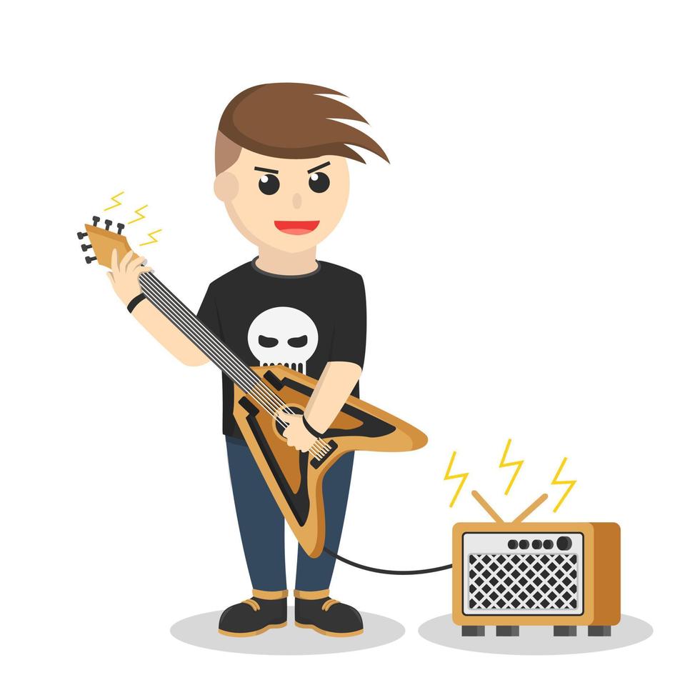 guitarrista com personagem de design de amplificador em fundo branco vetor