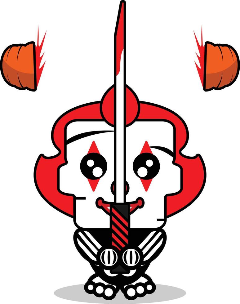 personagem de mascote de osso bonito pennywise ilustração vetorial de desenho animado segurando a espada ensanguentada vetor